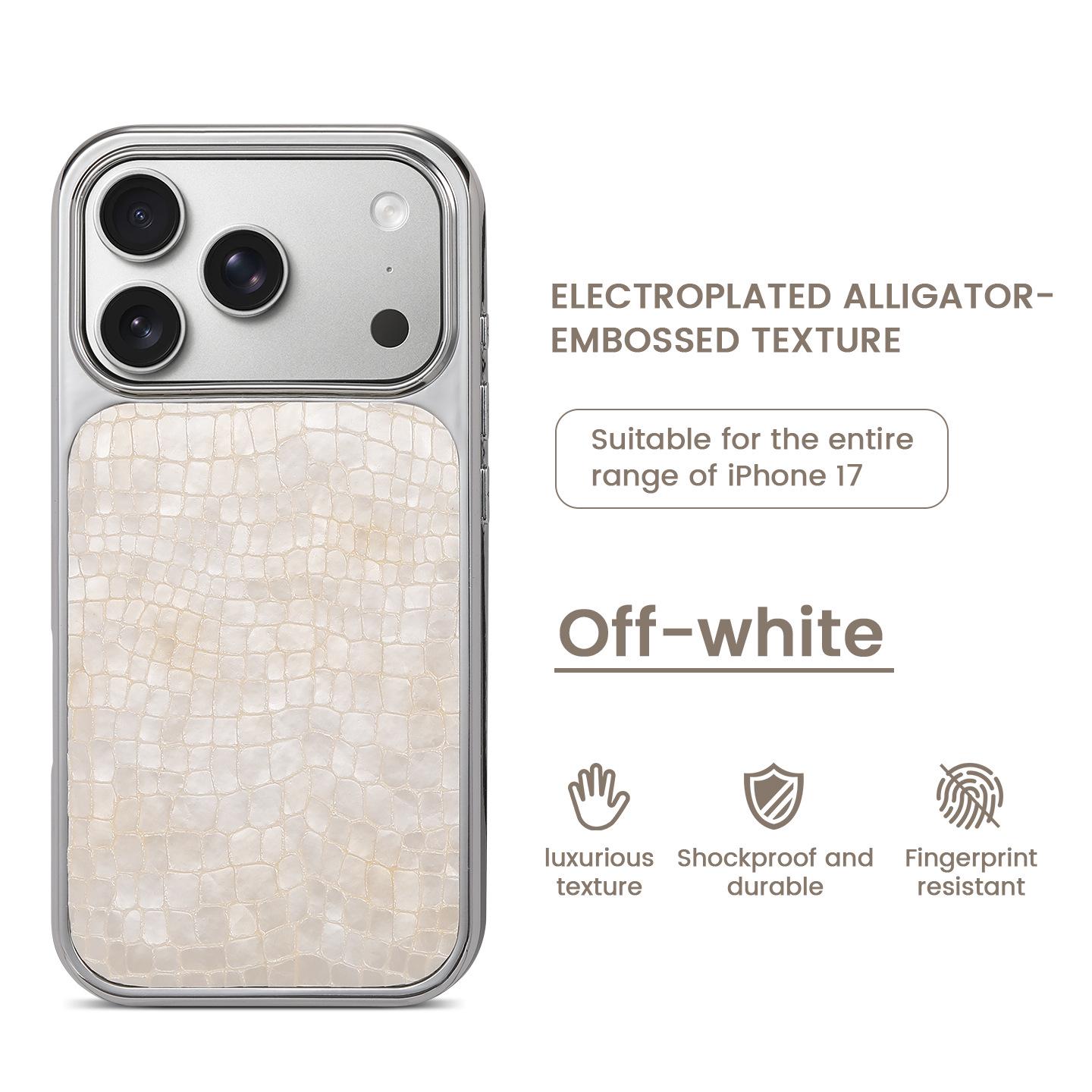 

Electroplated Crocodile Pattern Phone Case for iPhone 13/14/15 Pro Max with Large Hole Leather Grain Design iPhone 14 Pro