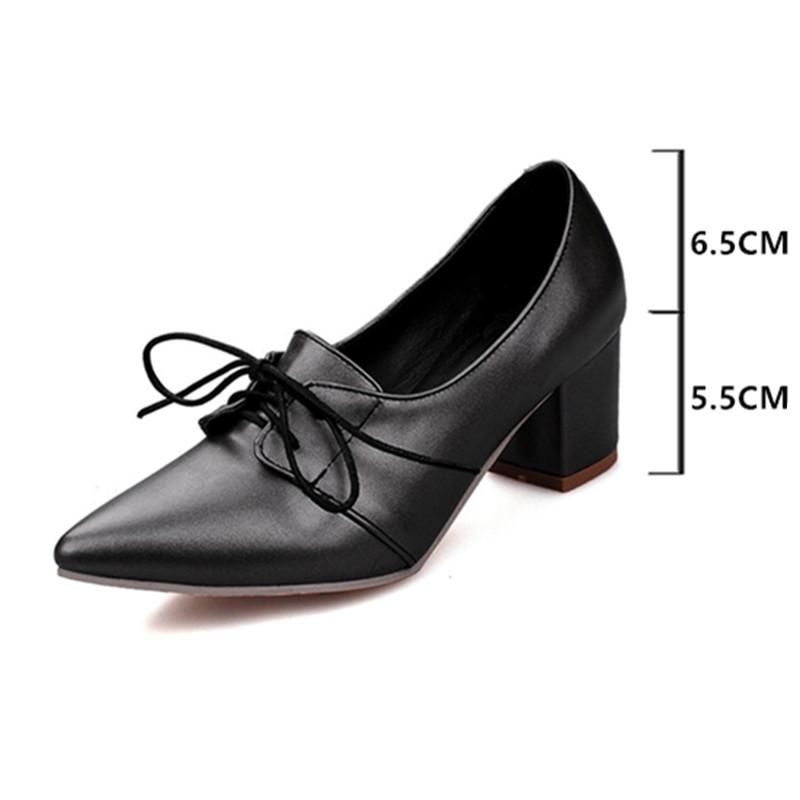 Fashion 2025 HOT Women Shoes Pointed Toe Pumps Leather Lace-up Female Square High Heels Zapatos Mujer Plus Size 31-45 Black White Pink