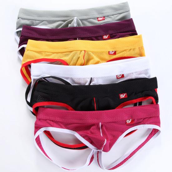 Men Briefs Low-rise U-Convex Patchwork Color Thong Breathable Mesh Hip Lifting Fine Stitching Underwear