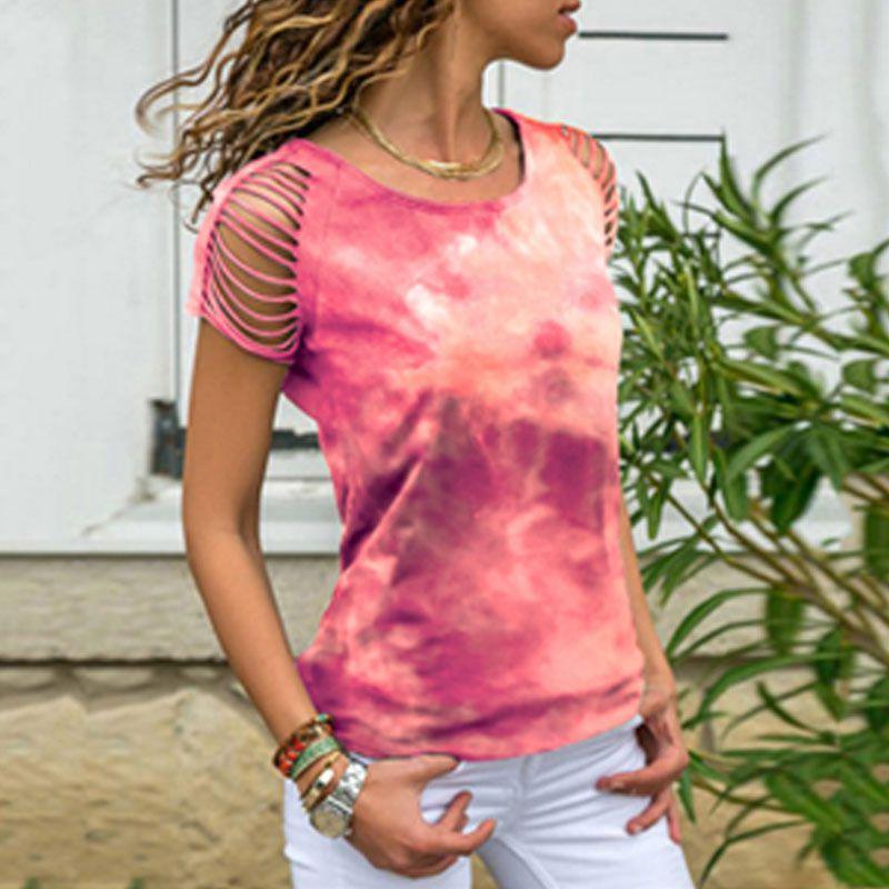 Womens Vibrant Tie-dye Printed Tops Casual Short Sleeve Blouse Perfect For Summer