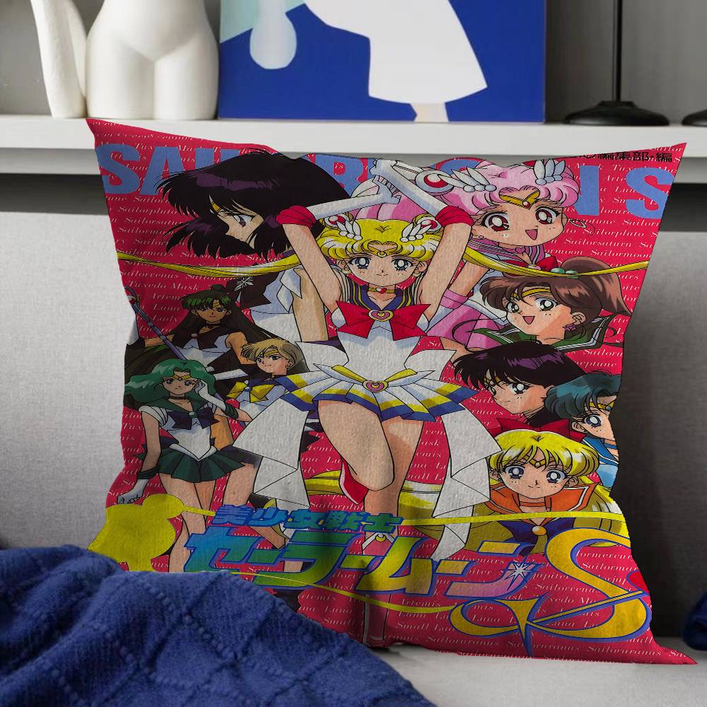 Lovely S-Sailor M-Moon Pillow Covers Cartoon Sofa Decorative Home Double-Sided Printing Short Plush Cute Cushion Cover