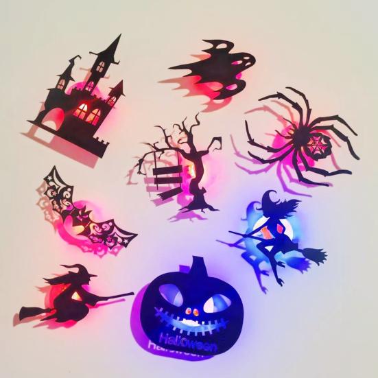 8/12Pcs Halloween LED Light Wall Sticker Hollow Spooky Bat Pumpkin Spider Night Light Holiday Party Home Office Wall Decoration Decal