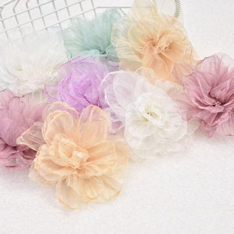 Korean Style Handmade Organza Flowers - Burned Edge DIY Accessories for Hats, Headwear, and Clothing Notions