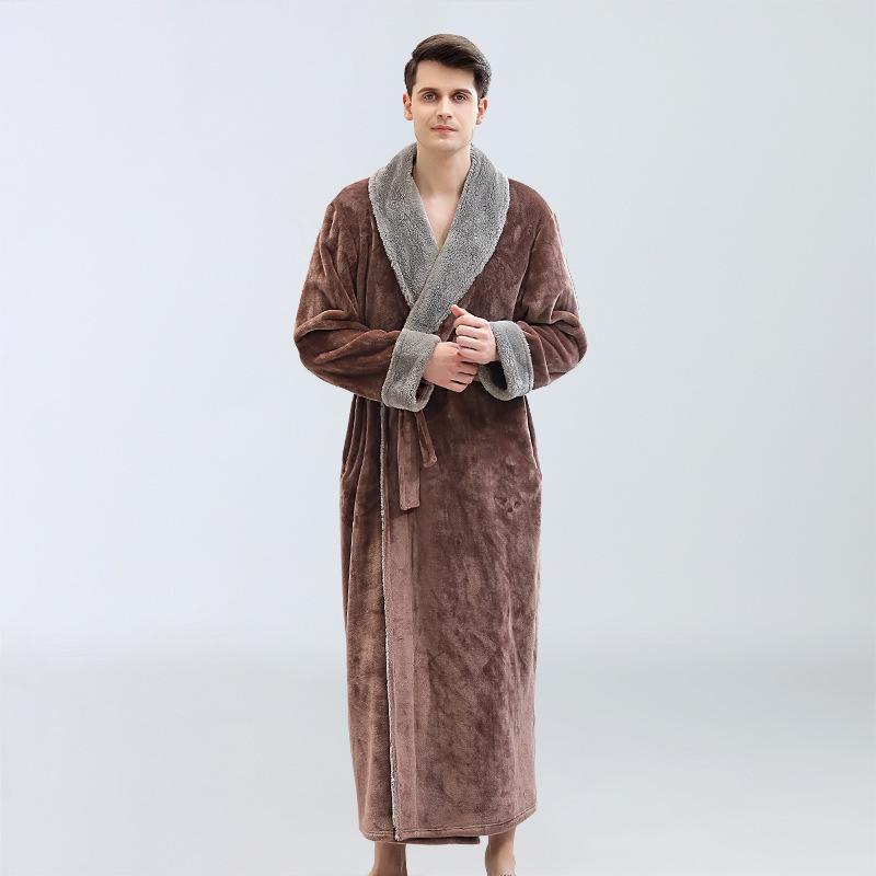 Unisex Autumn/Winter Flannel Bathrobe - Thickened & Longened for Men & Couples
