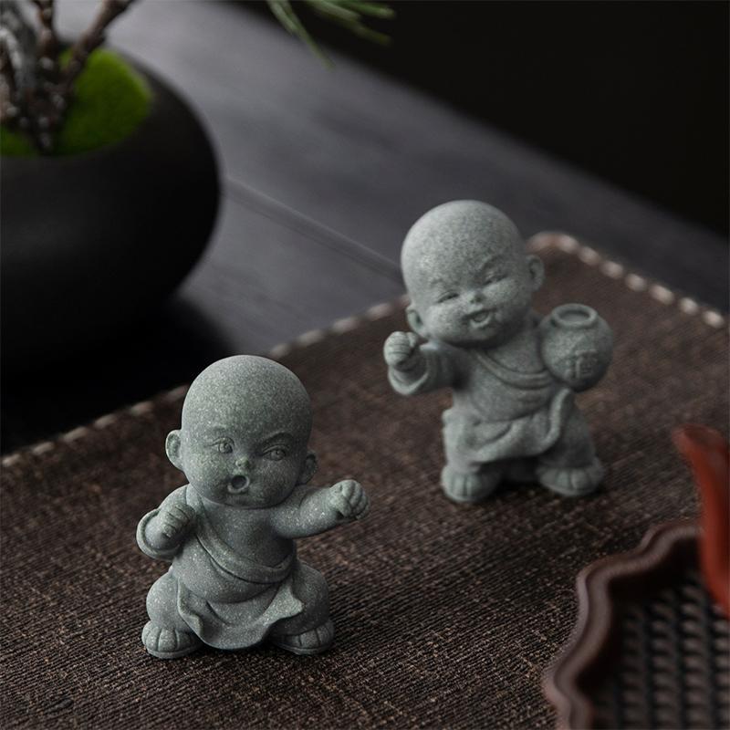 Sošky Buddhy, Miniaturní buddhističtí mniši, Kung-fu mniši, Dekorace zenové zahrady, Meditace, Dekorace domácího akvária