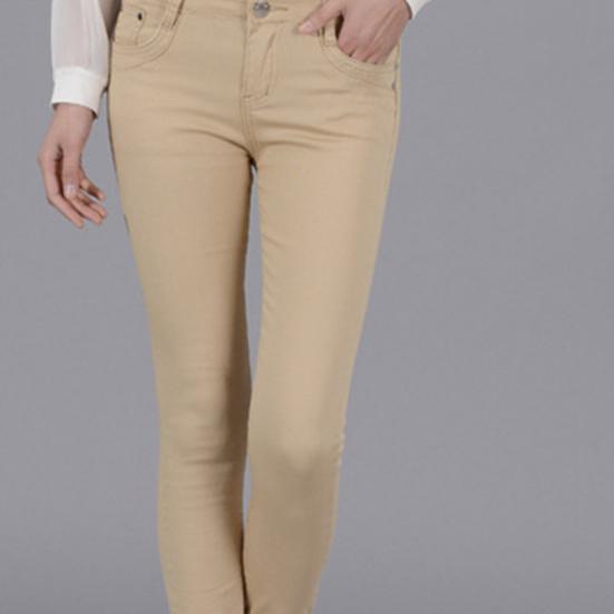 Women Pencil Pants Button Zipper Closure Straight-Leg Casual Trousers Solid Color Long Pants Daily Wear
