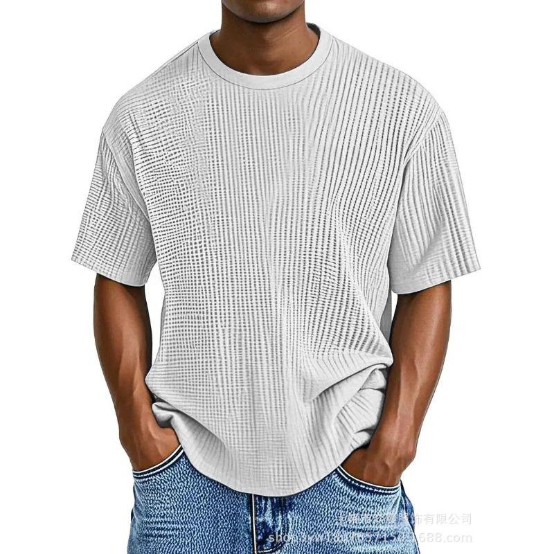 Mens Casual Short Sleeve Loose Plaid T Shirt S белый