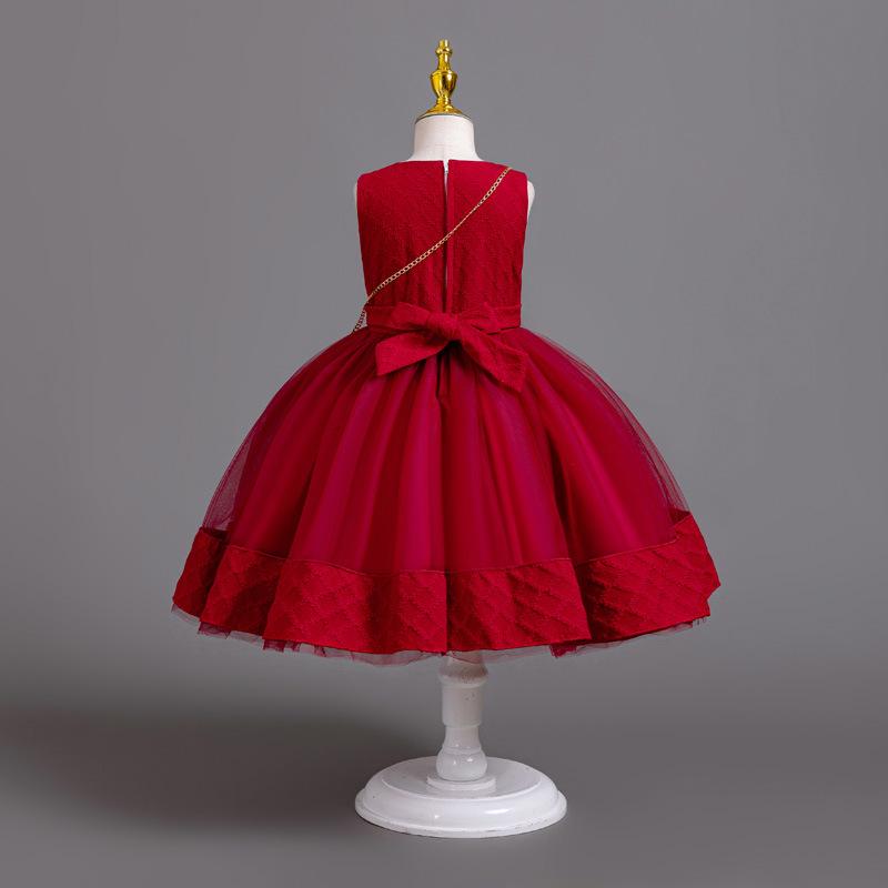 3dílné nové dívčí princeznovské šaty vyšívané s dlouhým rukávem elegantní dívčí šaty dětská narozeninová párty šaty + taška