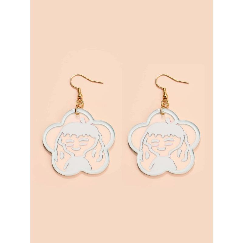 Girl Cartoon Graffiti Flower Acrylic Stud Earrings, Small Fresh and Cute Love Flower Earrings