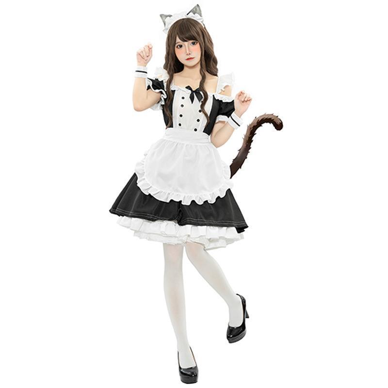 

Милый наряд горничной-кошки Лолиты 2025 года - двумерный стиль платья костюм L