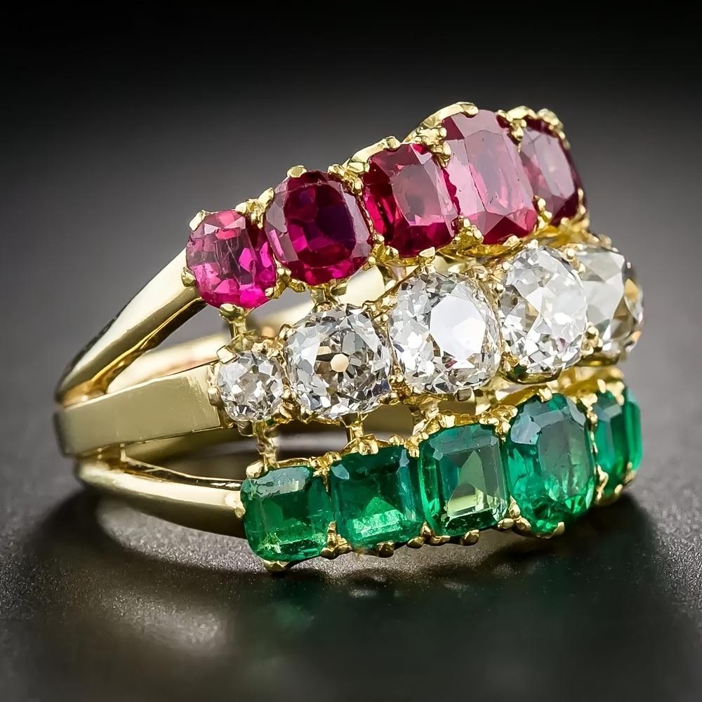 [Retro Bohemian Ring] Marquis Cut Red, White & Green Cubic Synthetic Zirconia Handmade Retro Bohemian Women's Engagement Ring | Golden-Tone KC Plating