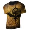Vintage Men's T-shirt Summer American Shirt Tops Compass Printed Short-sleeve  Clothing Casual Streetwear