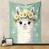 "Fluffy Alpaca with Daisy Flower Crown" Patterned Tapestry Decorative Wall Hanging, Home Bedroom Living Room Decor