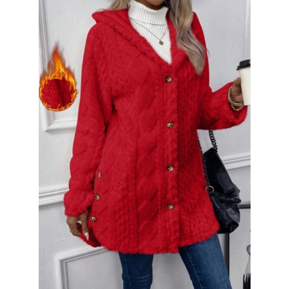 Women's Hooded Double-Sided Fleece Cardigan Long Sleeve Casual Warm Jacket Reversible Fleece Coat