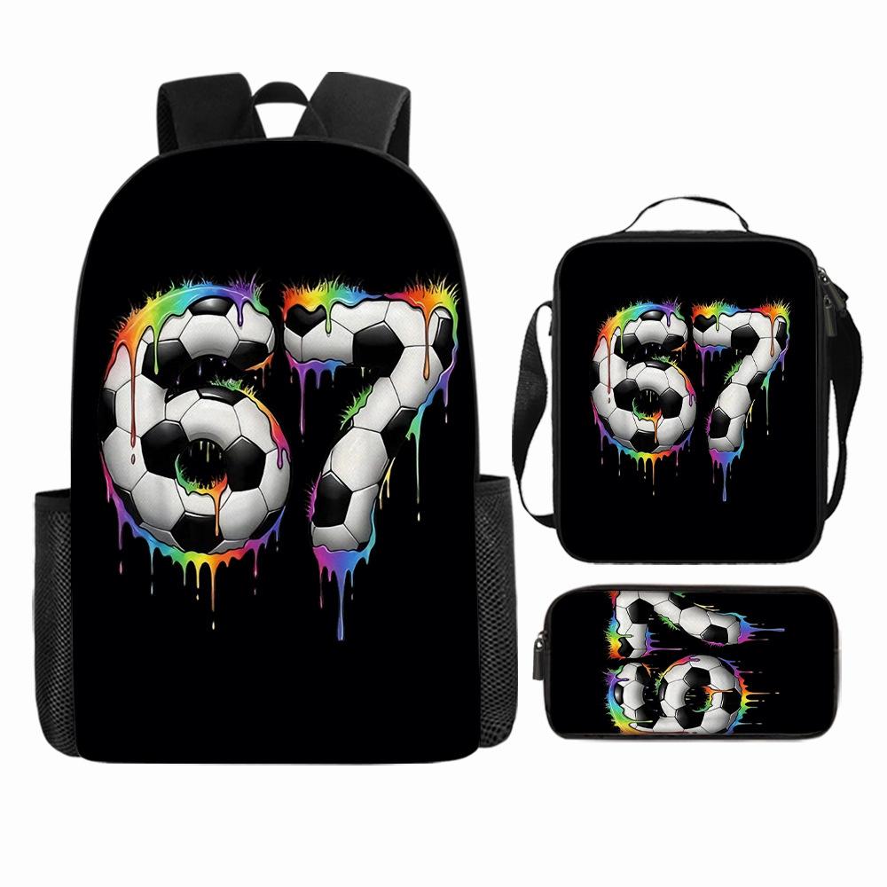 Large Capacity Schoolbag with Shoulder Strap; Student Three-piece Pencil Case Set