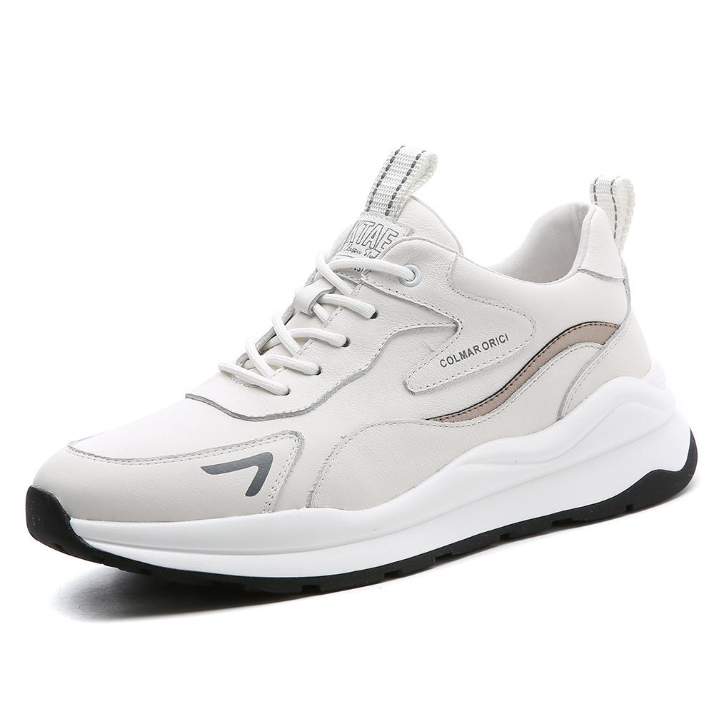 Eather Sports Shoes for Men New White Shoes Top Layer Cowhide Casual Shoes with Plush Versatile Thick Soled Dad Shoes