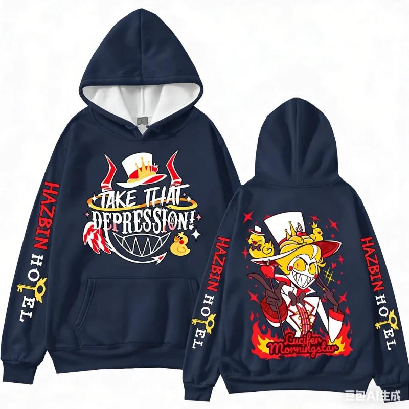 Popular Anime Pattern Hoodie For Men Women Hazbin Hotel Hooded Sweatshirt Trend Street Unisex Clothes Fashion Clothing