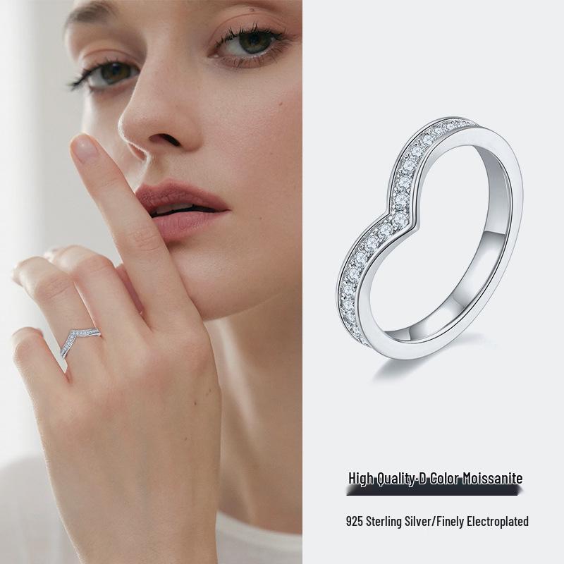 

Trendy V-Shaped Moissanite Ring for Women - S925 Sterling Silver with Full Circle Design US 5.5 білий