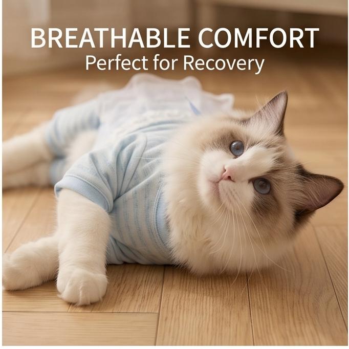Macacão Respirável para Gato com Acabamento em Renda, Fino para Verão Anti-Queda de Pelo Roupa para Pets de 4 Patas para Filhotes e Gatos, 5 Tamanhos