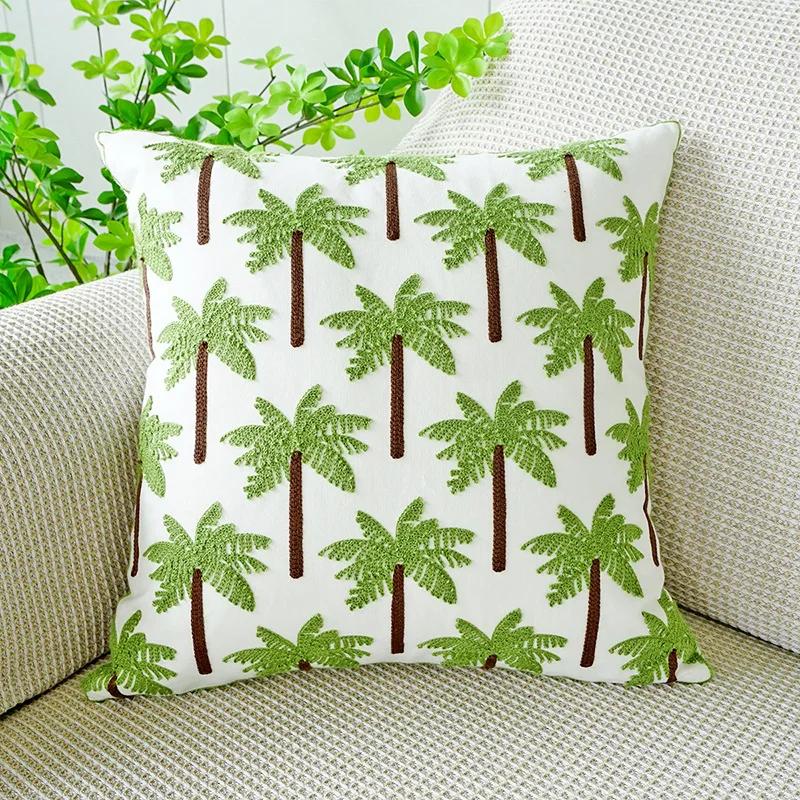 45x45cm Nordic Green Plants Embroidered Pillow Cover Pillowcases Leaf Cushion Cover Decorative for Sofa Bedroom Home Decor