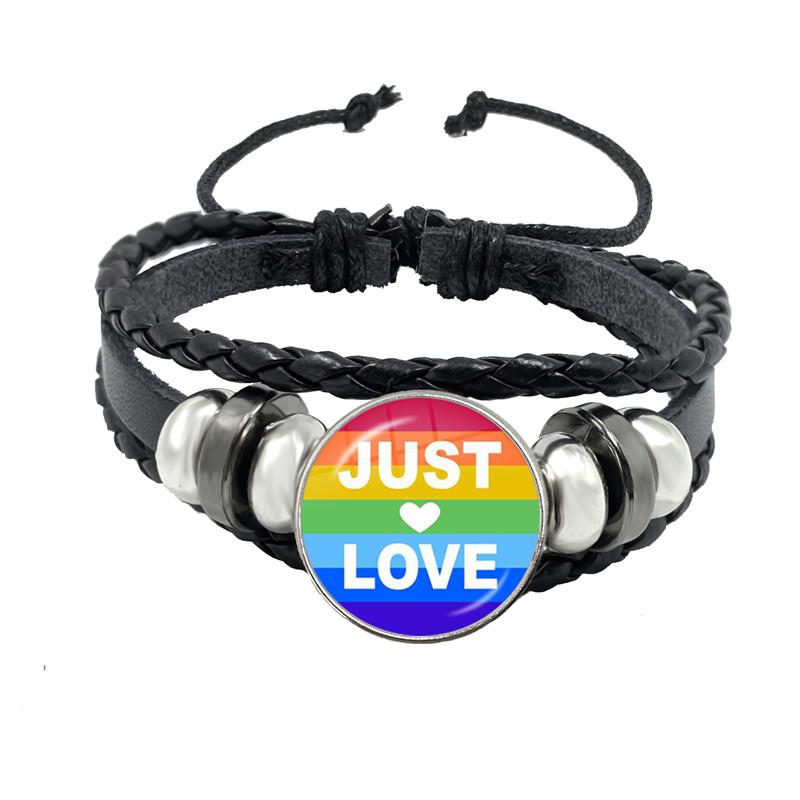 LGBT Leather Bracelet Bi Pride Glass Cabochon Dome Gay Pride Rainbow Flag Photo Bangle Jewelry For Women Men Lovers Gift