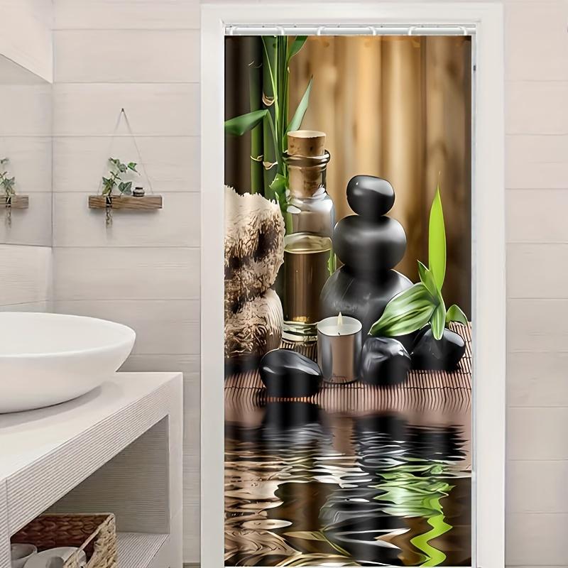 

1pc Shower Curtain with Stone Pattern for Home Bathroom Decoration with 12 Hooks Polyester Fabric Bathtub Curtain 90X180CM