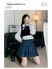 Women's Blue Plaid A-Line High Waist Pleated Skirt - College Style, Plus Size, Short Length for Spring & Autumn