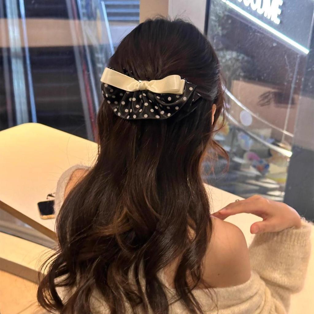 2025 High-End White Polka Dot Bow Hair Clip - Vertical/Ponytail for Women