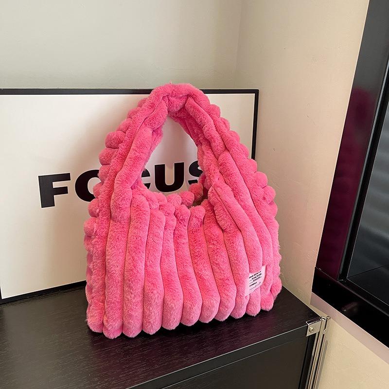 Plush bag women's autumn and winter new casual simple shoulder underarm bag large capacity tote bag