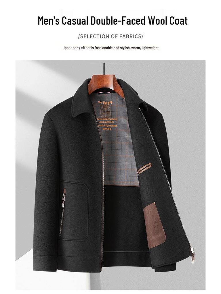 Men's Double-Faced Wool Jacket with Detachable Duck Down Liner and Turn-Down Collar