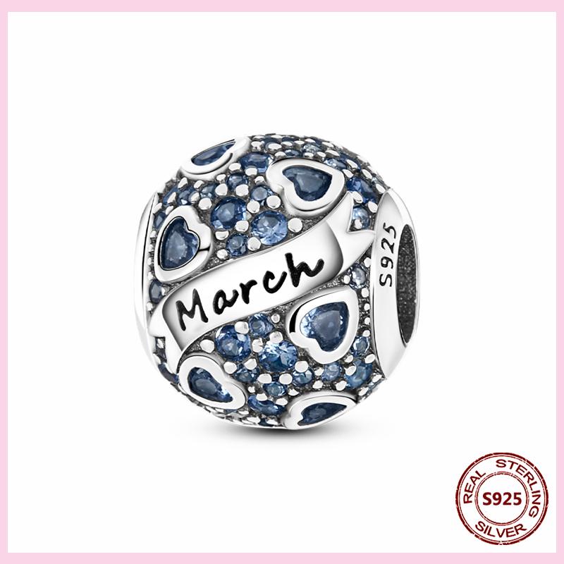 PAMELA 925 Silver Heart Birthstone Charm with Multi-color Zircon Flower Bead for Bracelet Best Gift