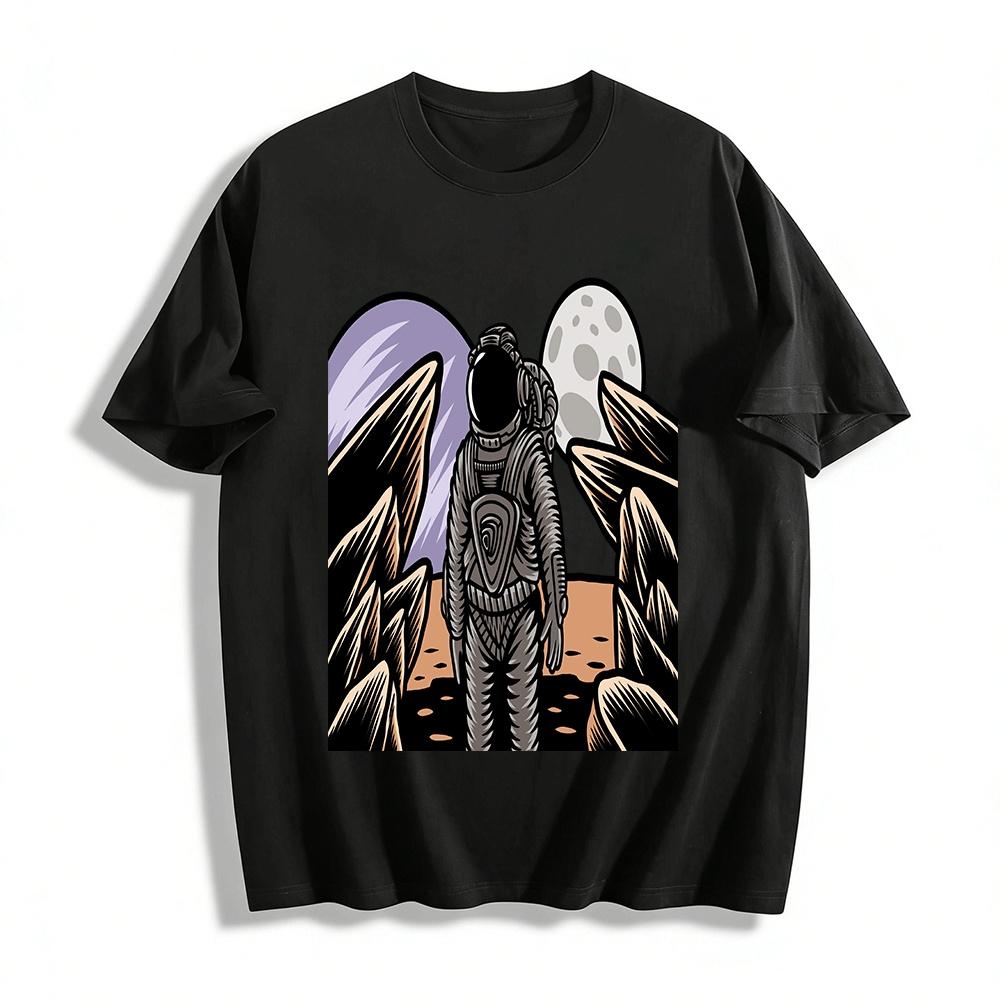 Astronaut Alien Landscape Print Trendy Casual T-Shirt Pure cotton T-shirt XXS