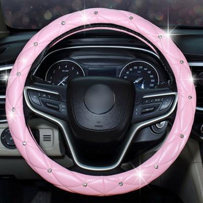 Car Pink Red Steering Wheel Cover 37-38cm Bling Protector With Rhinestone Steering Wheel Case Decoration Interior