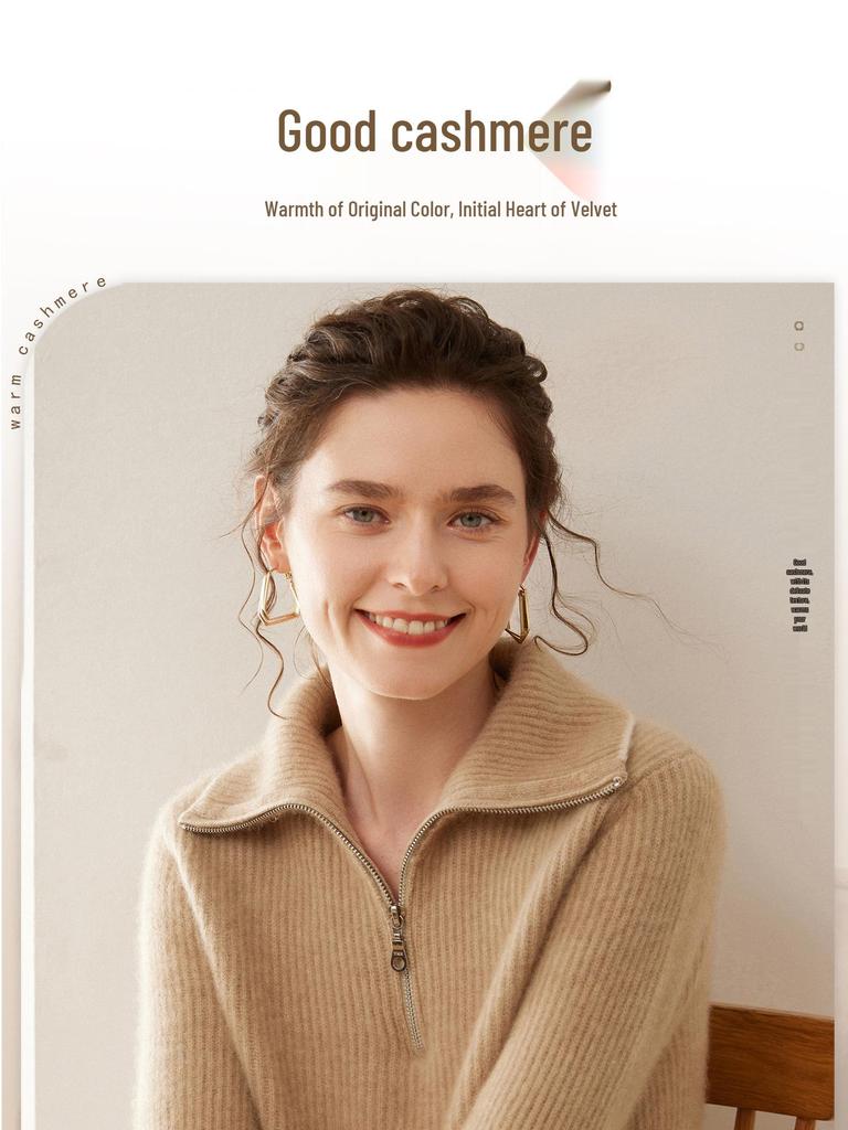 Women's Solid Cashmere Ribbed Half-Zip Sweater - Autumn/Winter