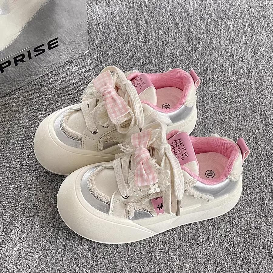 

Dopamine bow big head board shoes women s spring new versatile platform white shoes bread shoes 40