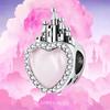 WOSTU 925 Sterling Silver Pink Dress Princess Love Castle Charm Bead Pendant Fit Original Bracelet Necklace For Women Jewelry