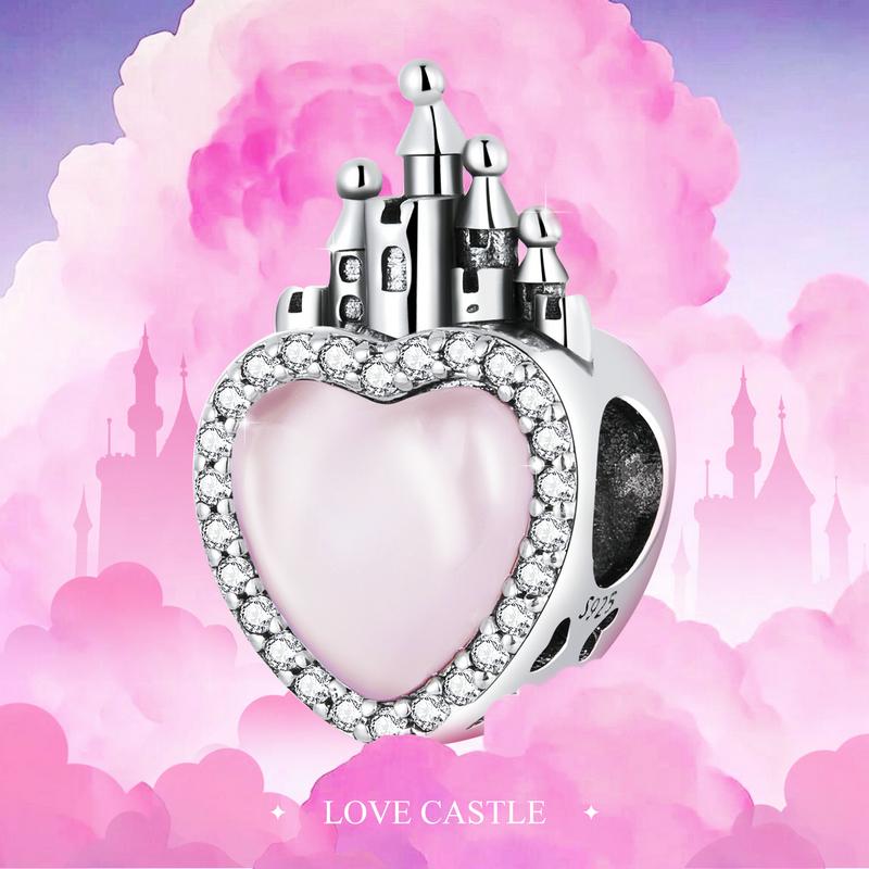 WOSTU 925 Sterling Silver Pink Dress Princess Love Castle Charm Bead Pendant Fit Original Bracelet Necklace For Women Jewelry