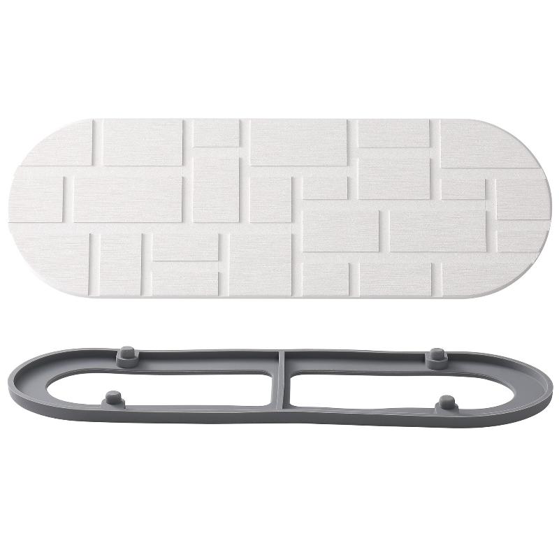 Vassoio per Lavello in Diatomea con Base in Silicone Pietra Essiccazione Rapida Tappetino per Piatti per Bancone Cucina Bagno Porta Dispenser Sapone