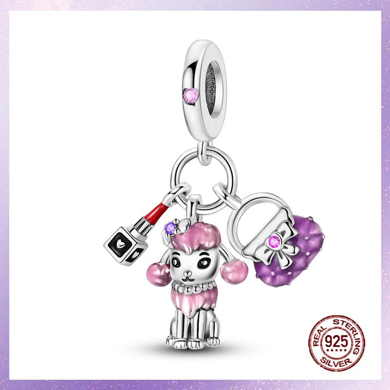 Purple Charms Copper Fit Original Pendant Bracelet Butterfly Glass Heart Feather Clip Charm Dangle Luminous Bead Diy Jewelry