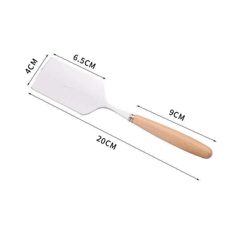 Stainless Steel Square Head Steak Cooking Spatula Wood Handle Pizza Shovel Pancake Beef Scraper Bbq Utensils For Kitchen