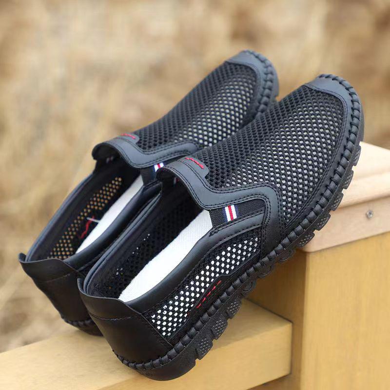 Men's Breathable Soft Leather Mesh Slip-on Shoes for Summer