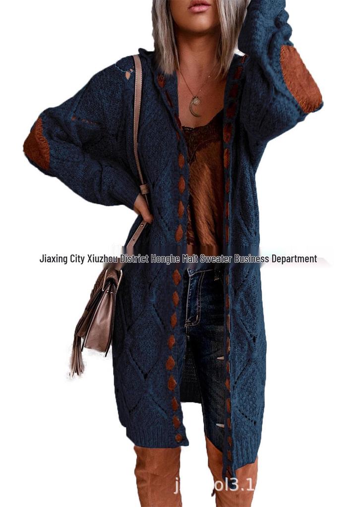 2025 Spring Women's Patchwork Hooded Appliqué Knit Cardigan Sweater - 10 Colors
