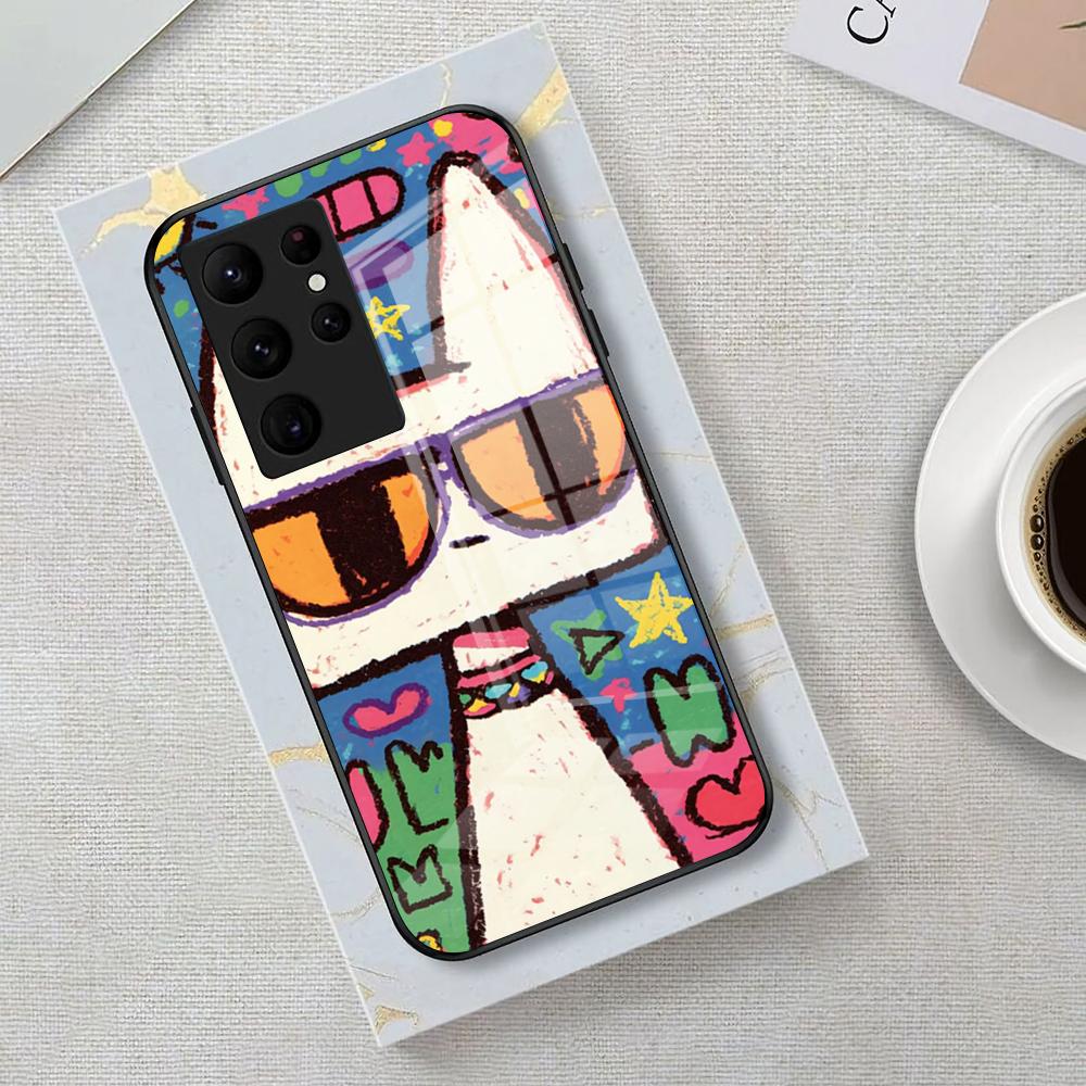 Cats Gathering Crayon Phone Case For Samsung S25 Edge Ultra 23 22 21 20 Ultra Plus S24 Fe A54 53 25 Glass Cover