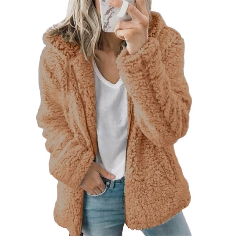Mode Frauen Flauschige Strickjacke Pullover Mit Kapuze Woll Fleece Jacke für Herbst und Winter Langarm Mit Kapuze Strickjacke Mantel