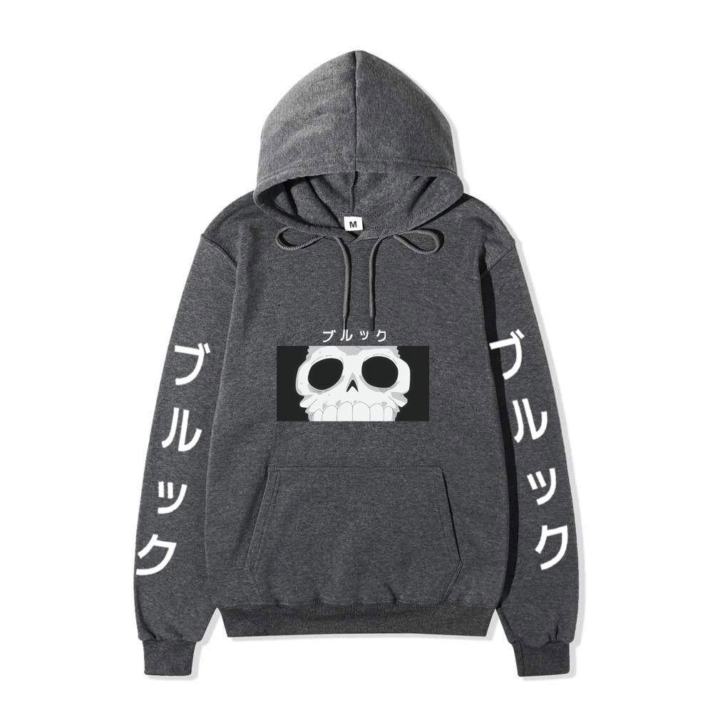 One Piece Blackbeard Hoodie, Skull Print Long Sleeve Pullover Hooded Sweatshirt Anime Streetwear With Sleeve Japanese Letter Print