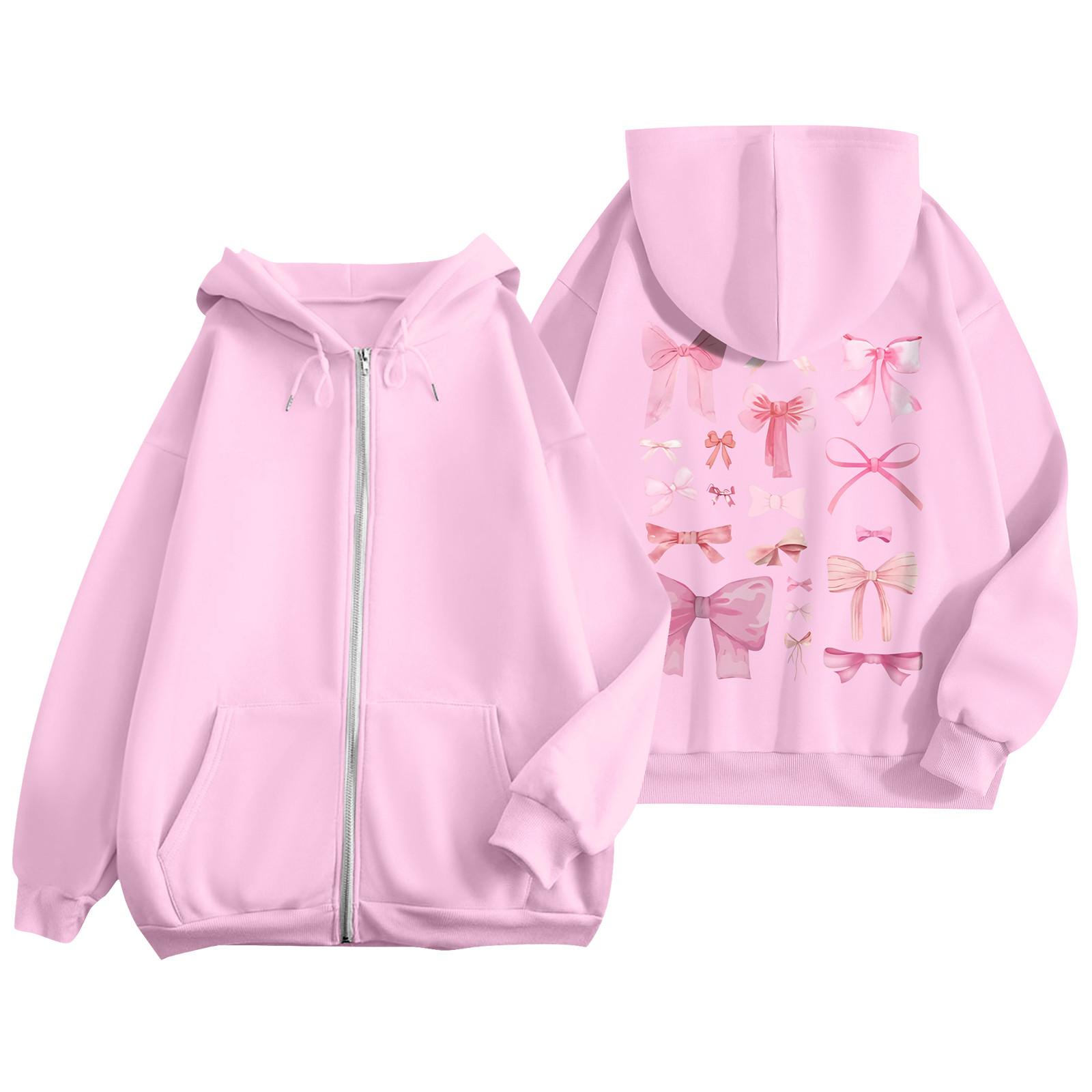 

Женские толстовки на молнии для девочек-подростков, свитшот с цветочным принтом, одежда, повседневная куртка на шнурке с карманами S розовый