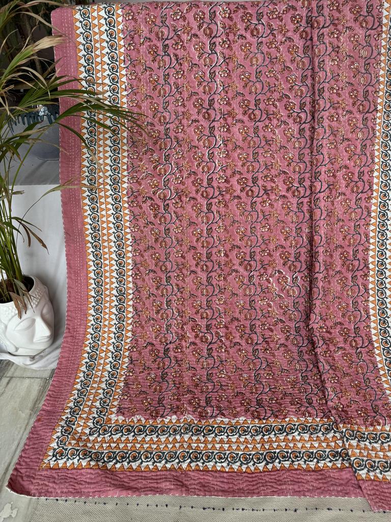 Indian Kantha Quilt,  Vintage Kantha Quilt Handmade Throw  Blanket Bedspread Cotton Fabric Bohemian Bedding Quilt