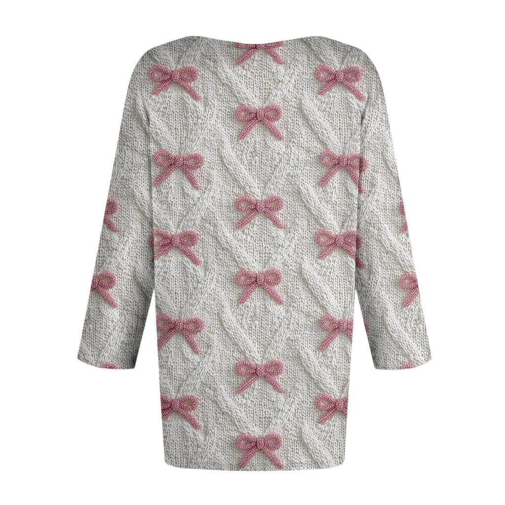 Women's Fashionable Casual Three-Quarter Sleeve Christmas Print Round Neck Top