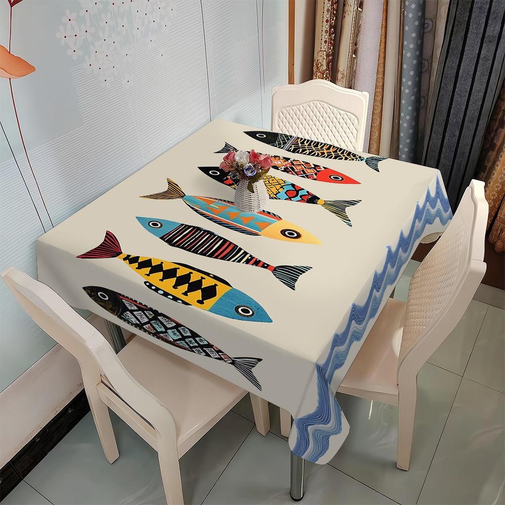Cartoon Fish Print Rectangle Tablecloth for Table Decor Washable Colorful Fish Kitchen Dining Table Cloth Home Party Decorations