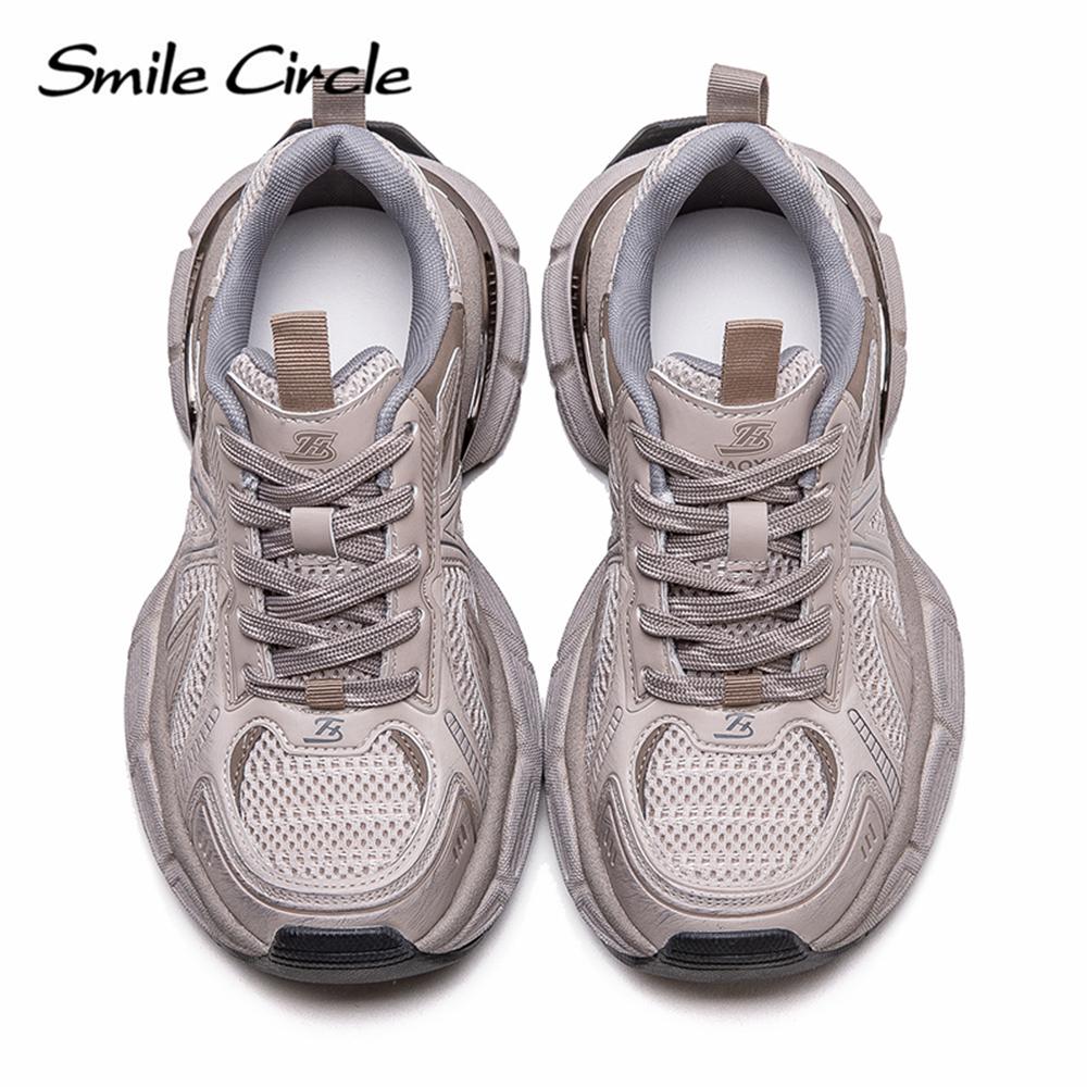 Damen Sneakers aus echtem Leder mit runder Zehenpartie und zunehmender Höhe, modische Freizeitschuhe mit dicker Sohle